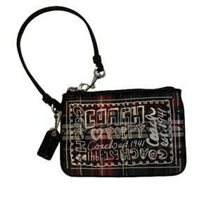 Coach Poppy Glam Red Tartan Plaid Signature Wristlet